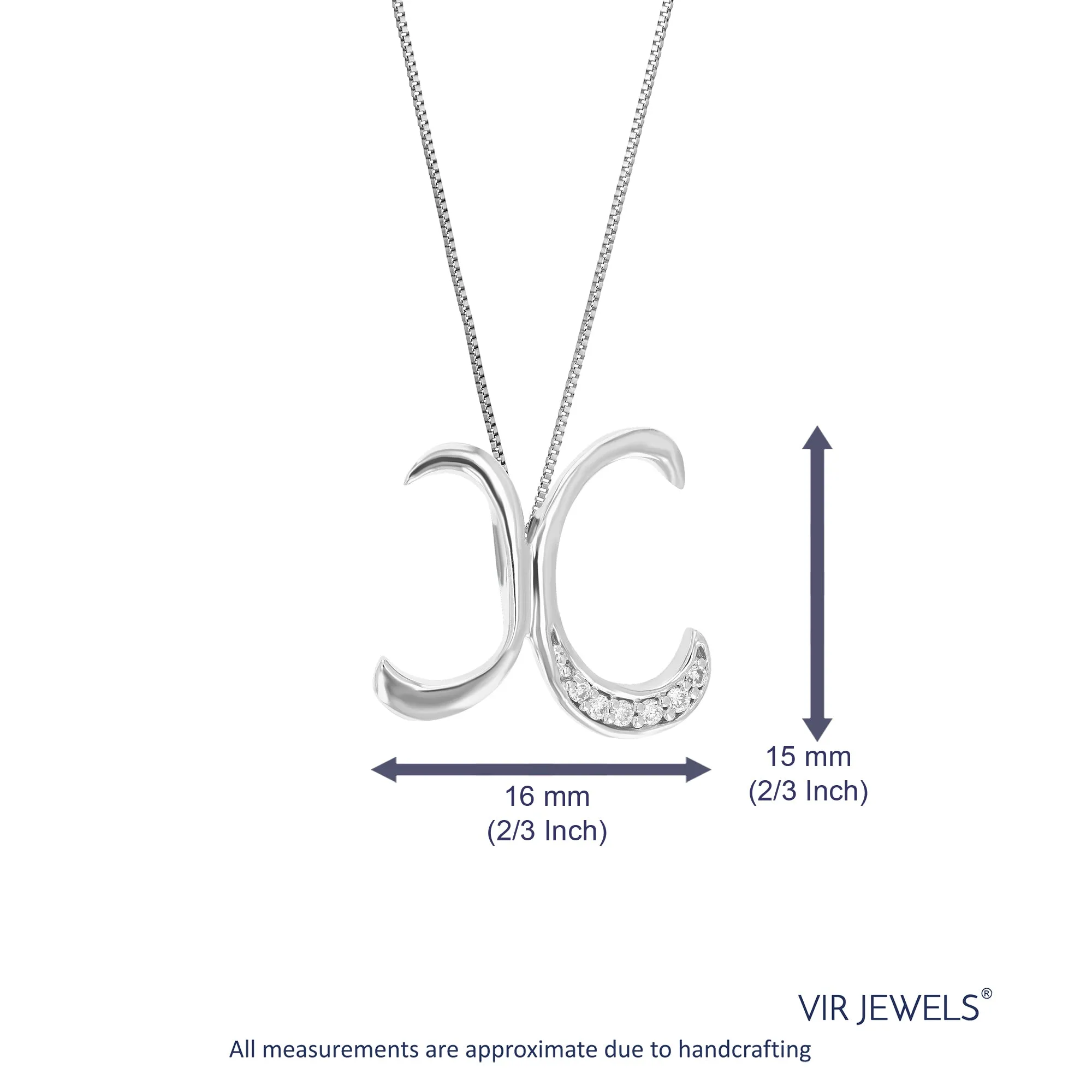 1/20 cttw Round Cut 6 Stones Lab Grown Diamond Pendant Necklace .925 Sterling Silver 2/3 Inch With 18 Inch Chain