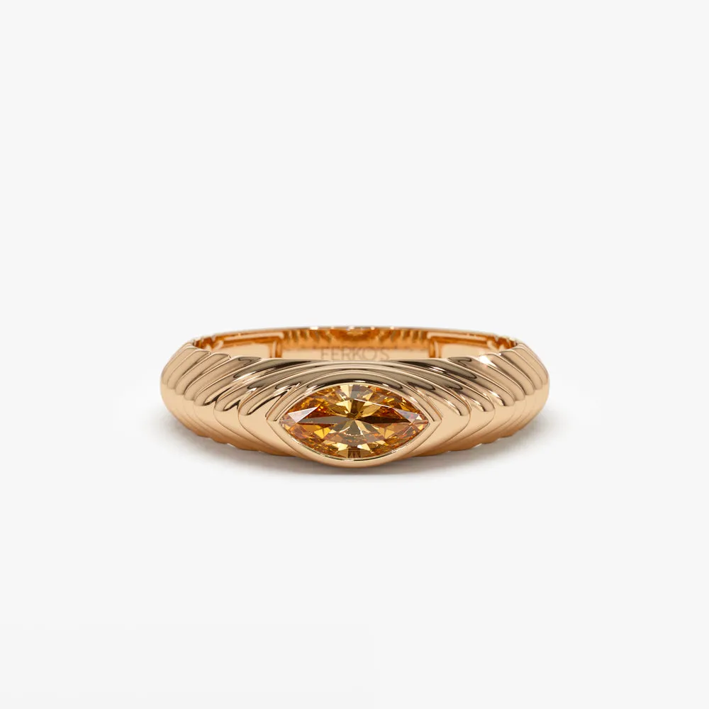 14k Marquise Shape Citrine Beveled Ring