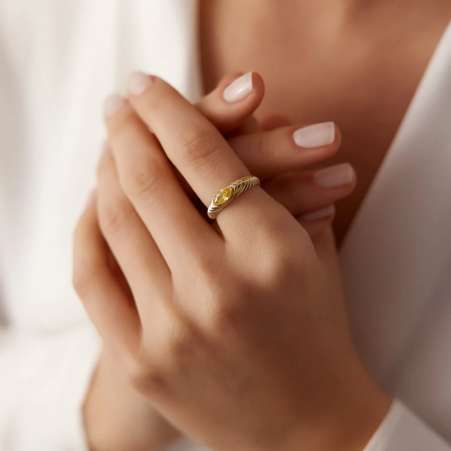 14k Marquise Shape Citrine Beveled Ring