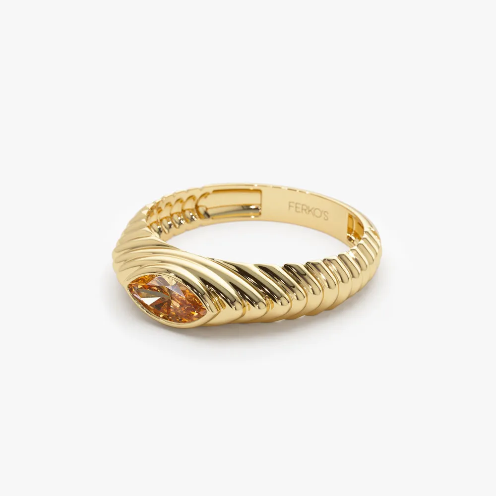 14k Marquise Shape Citrine Beveled Ring