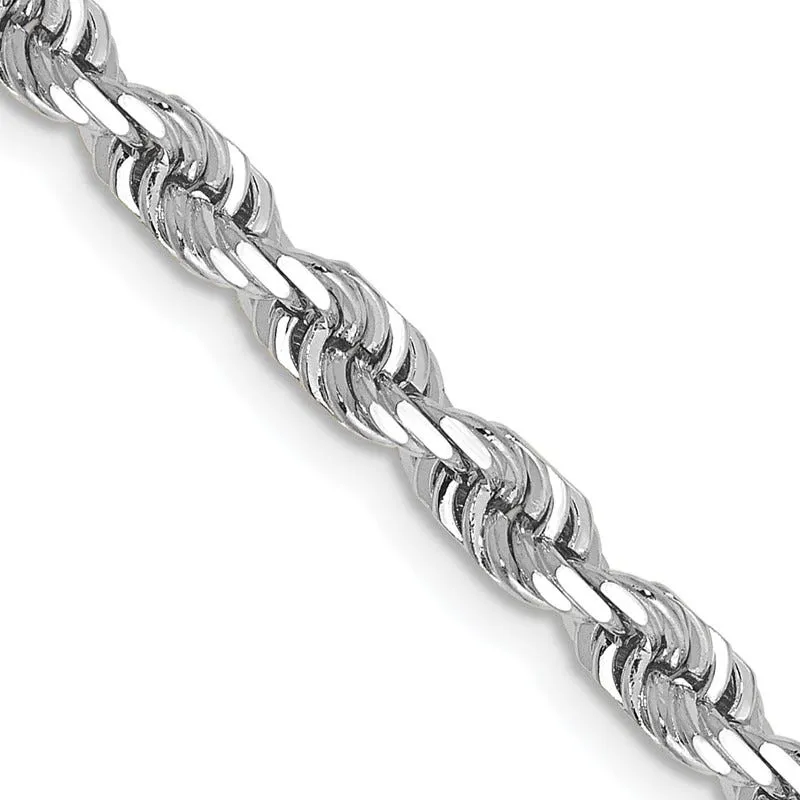 14K White Gold 30 Inch 4mm Diamond-cut Quadruple Rope Lobster Clasp Chain Necklace