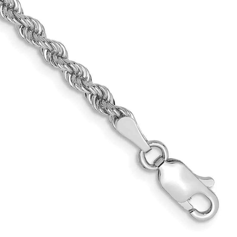 14K White Gold 7 inch 2.75mm Regular Rope with Lobster Clasp Chain Bracelet