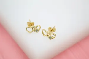 18K Gold Filled Gold Hearts Stud Earrings With A Cubic Zirconia Stone