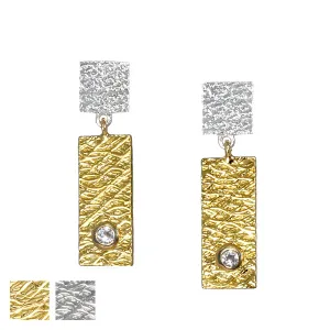 2 Tab Textured Earrings with White Sapphire