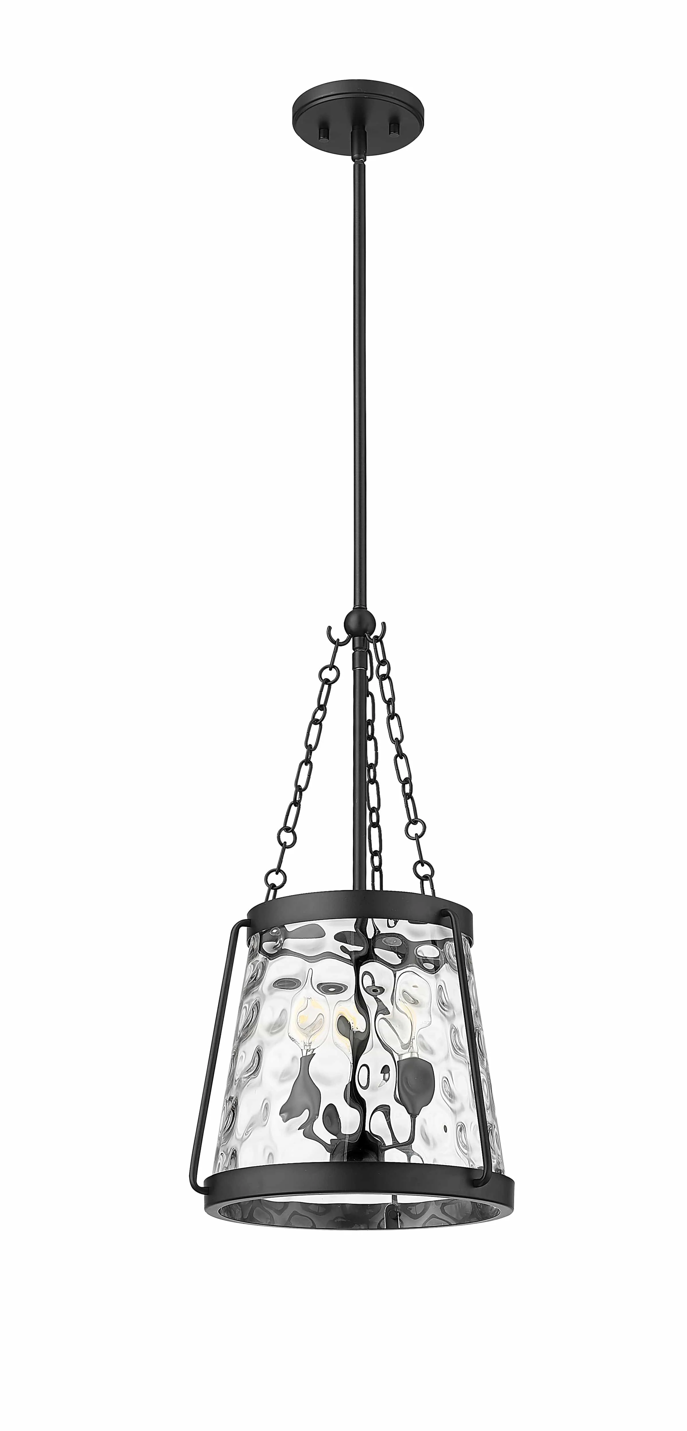 Adabella Pendant - Matte Black - Clear Hammered Glass - 11.75in. Diameter - E12 Candelabra Base