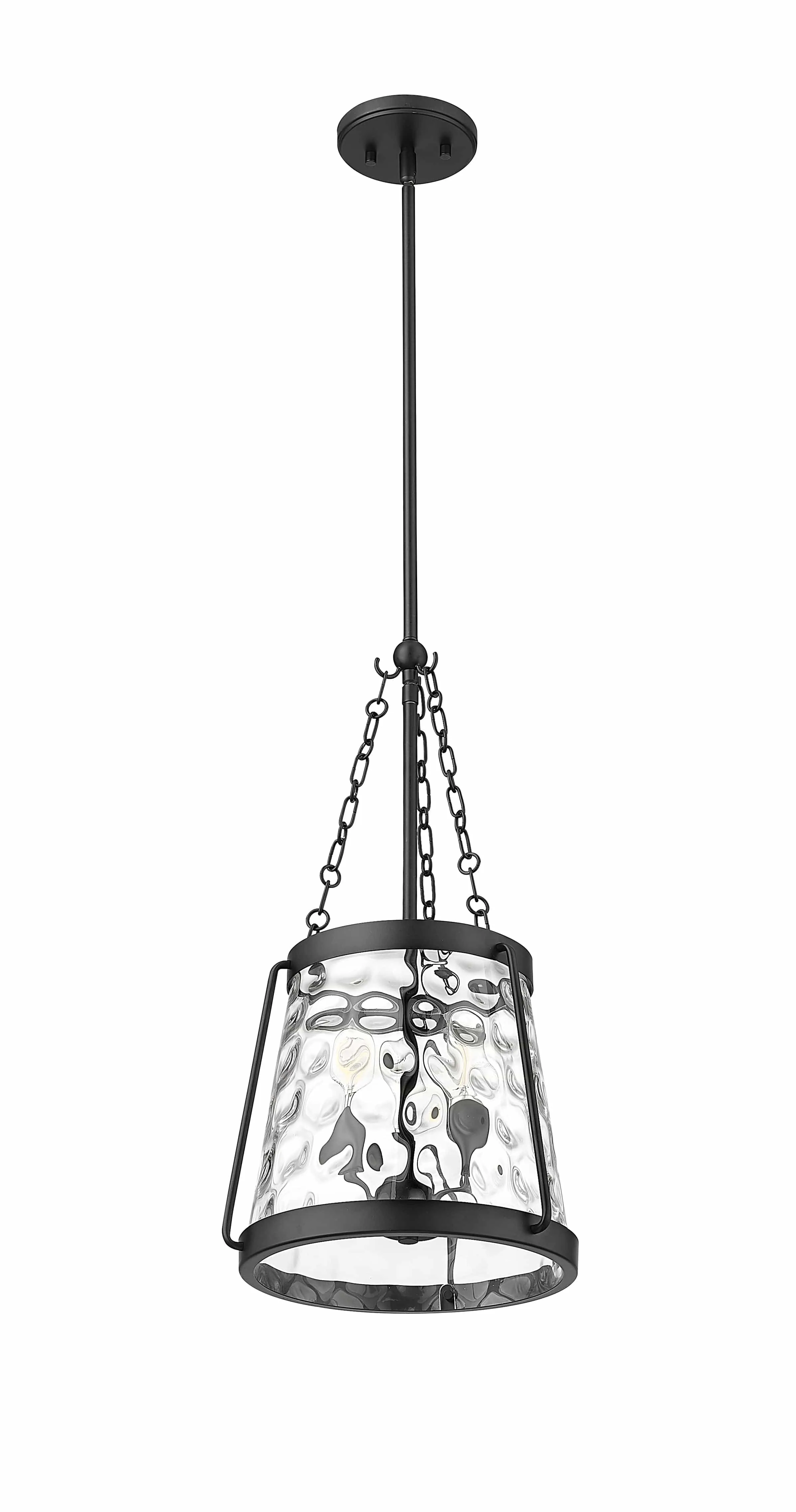 Adabella Pendant - Matte Black - Clear Hammered Glass - 11.75in. Diameter - E12 Candelabra Base