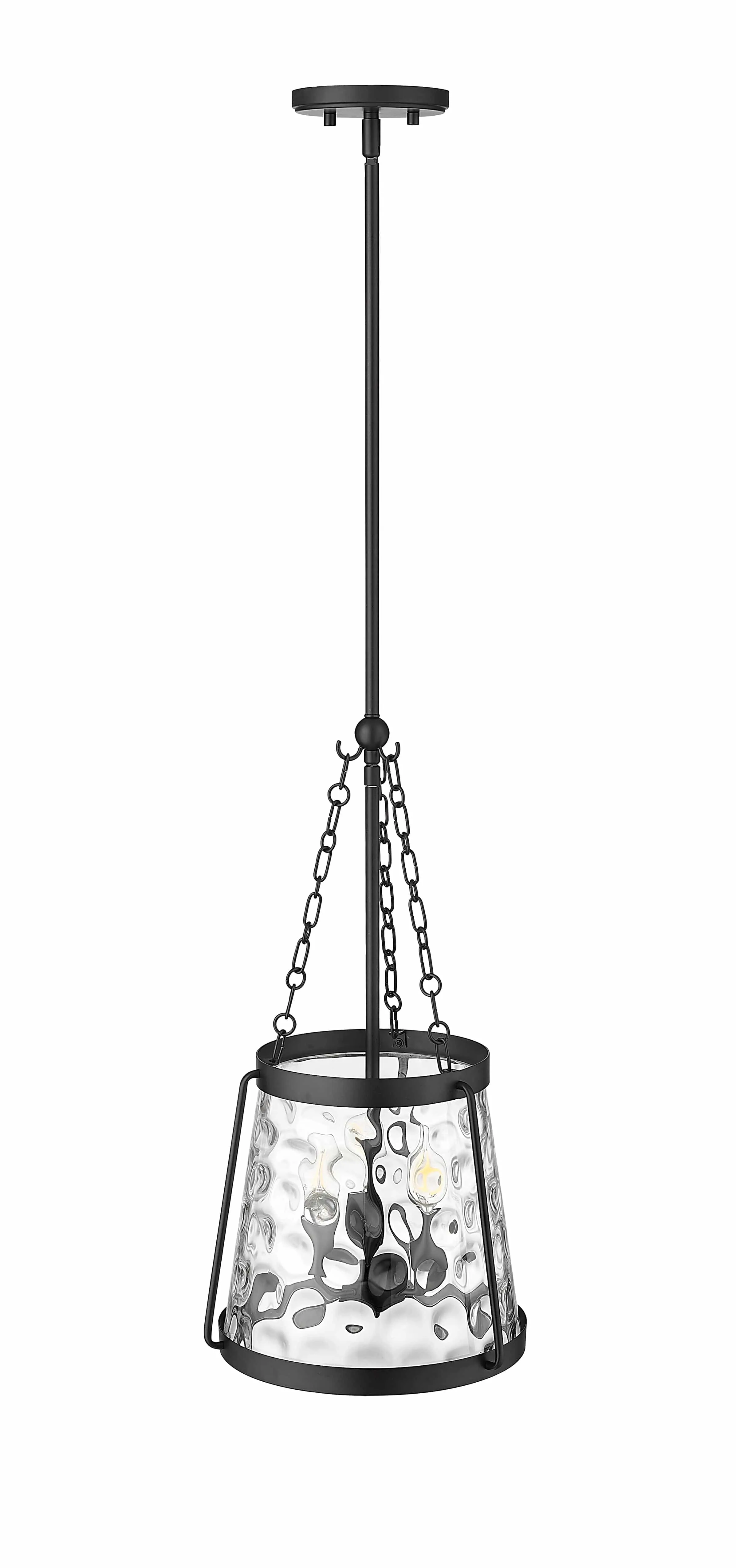 Adabella Pendant - Matte Black - Clear Hammered Glass - 11.75in. Diameter - E12 Candelabra Base