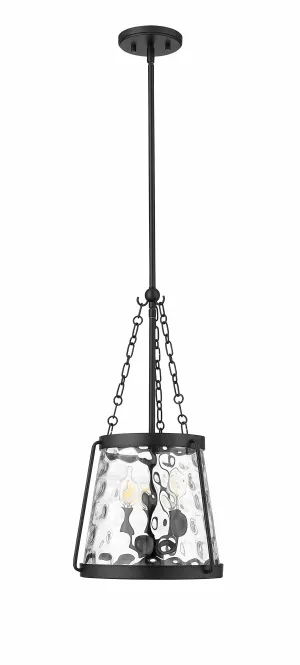 Adabella Pendant - Matte Black - Clear Hammered Glass - 11.75in. Diameter - E12 Candelabra Base