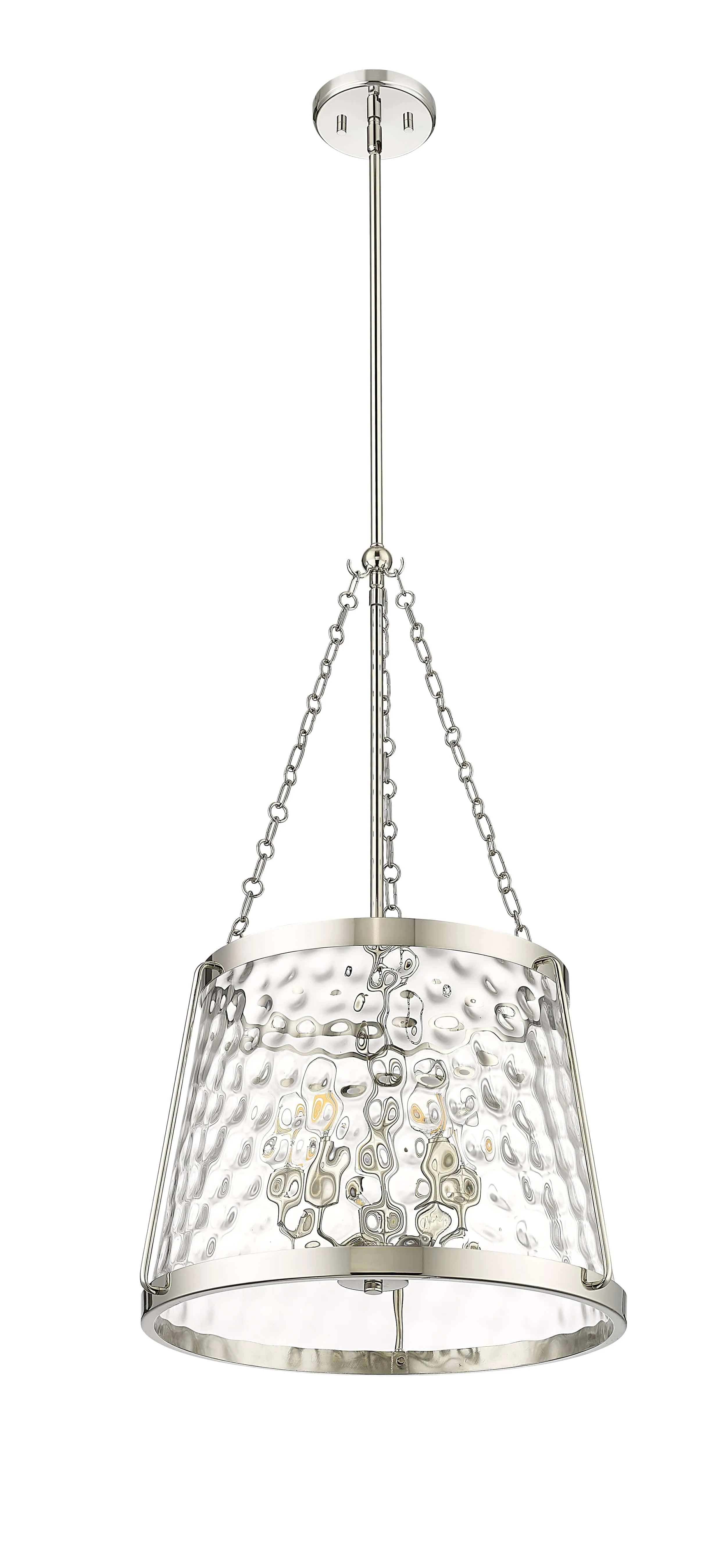 Adabella Pendant - Polished Nickel - Clear Hammered Glass - 18.125in. Diameter - E12 Candelabra Base