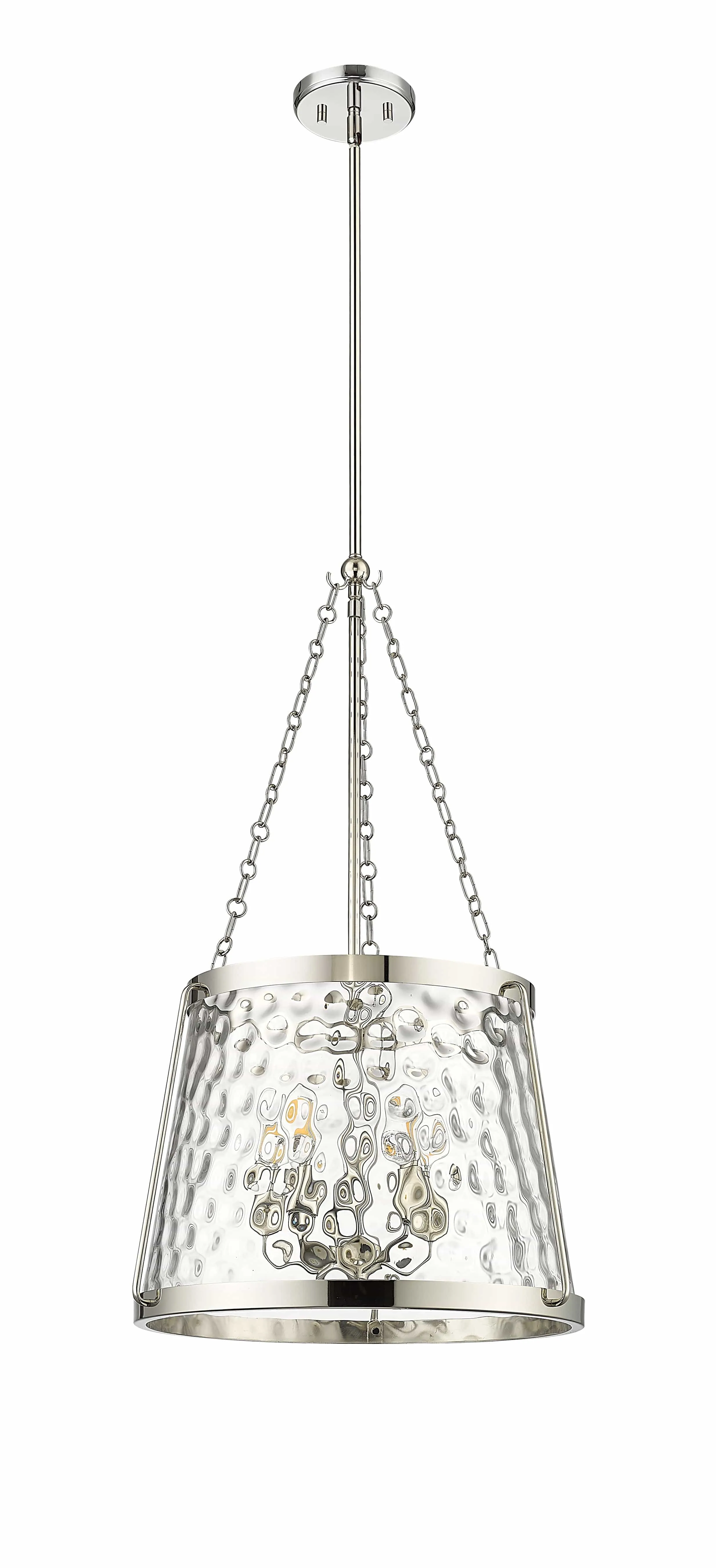 Adabella Pendant - Polished Nickel - Clear Hammered Glass - 18.125in. Diameter - E12 Candelabra Base