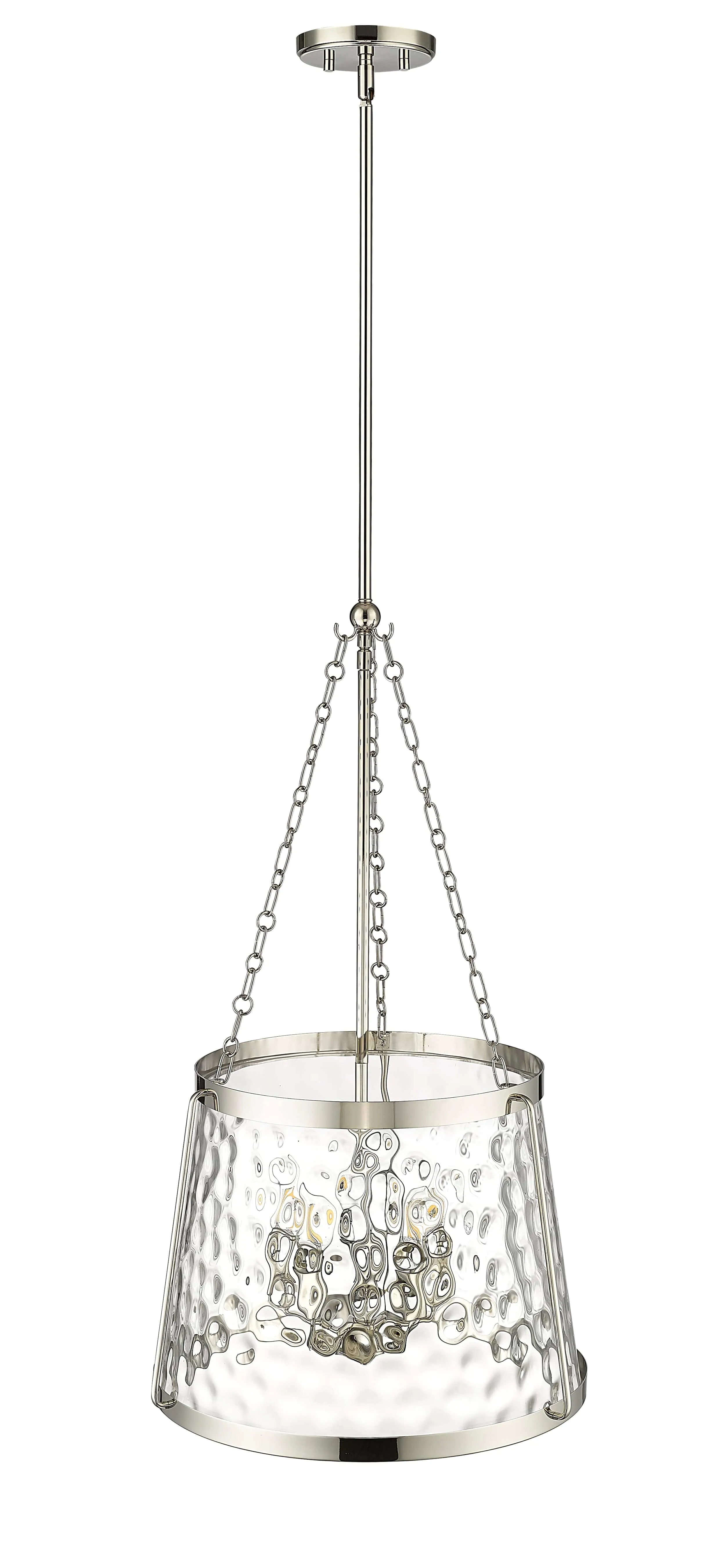 Adabella Pendant - Polished Nickel - Clear Hammered Glass - 18.125in. Diameter - E12 Candelabra Base