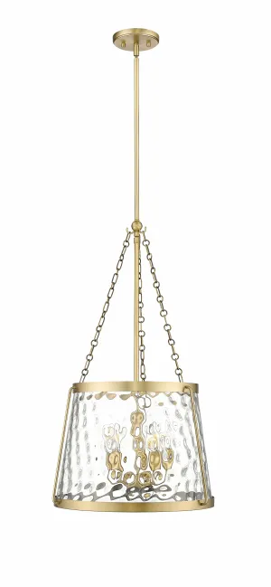 Adabella Pendant - Vintage Brass - Clear Hammered Glass - 18.125in. Diameter - E12 Candelabra Base