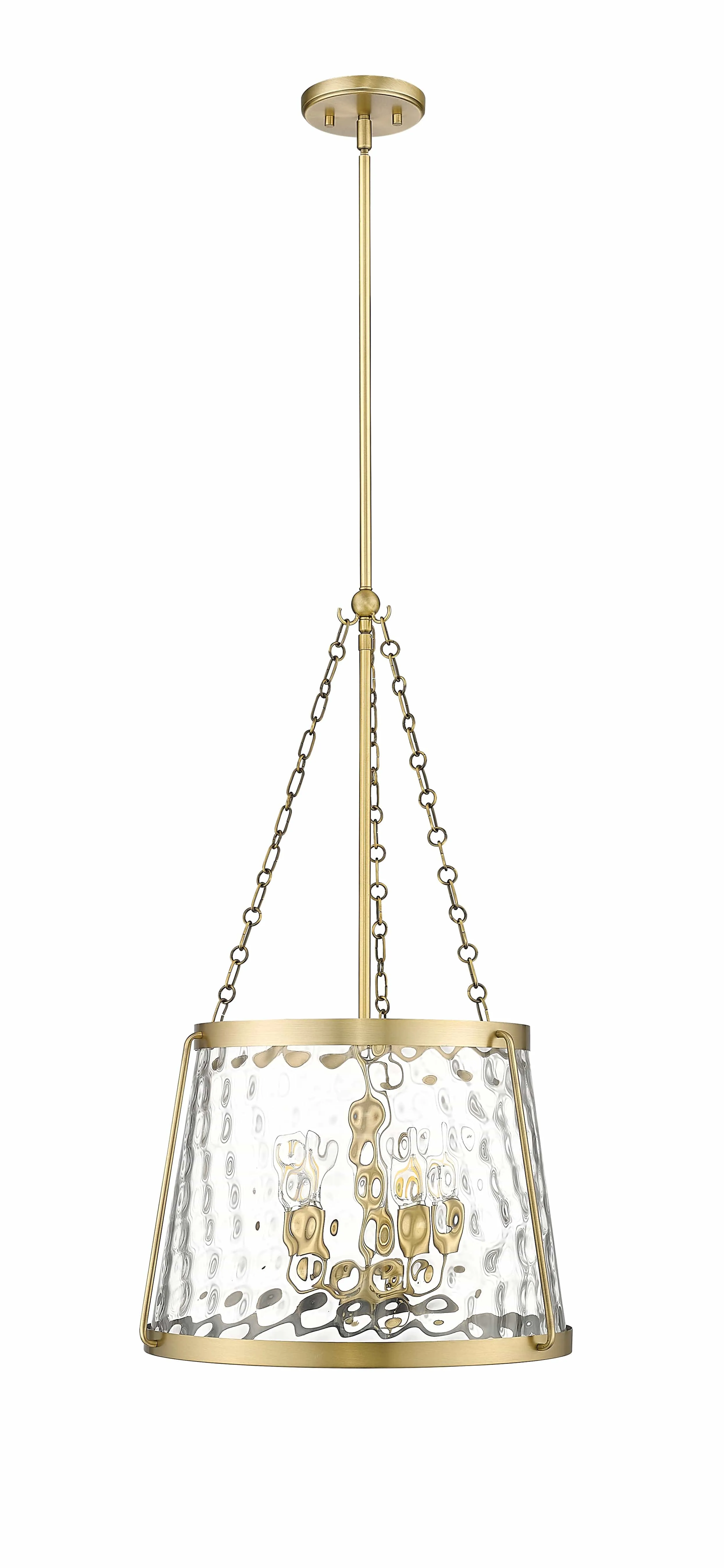 Adabella Pendant - Vintage Brass - Clear Hammered Glass - 18.125in. Diameter - E12 Candelabra Base