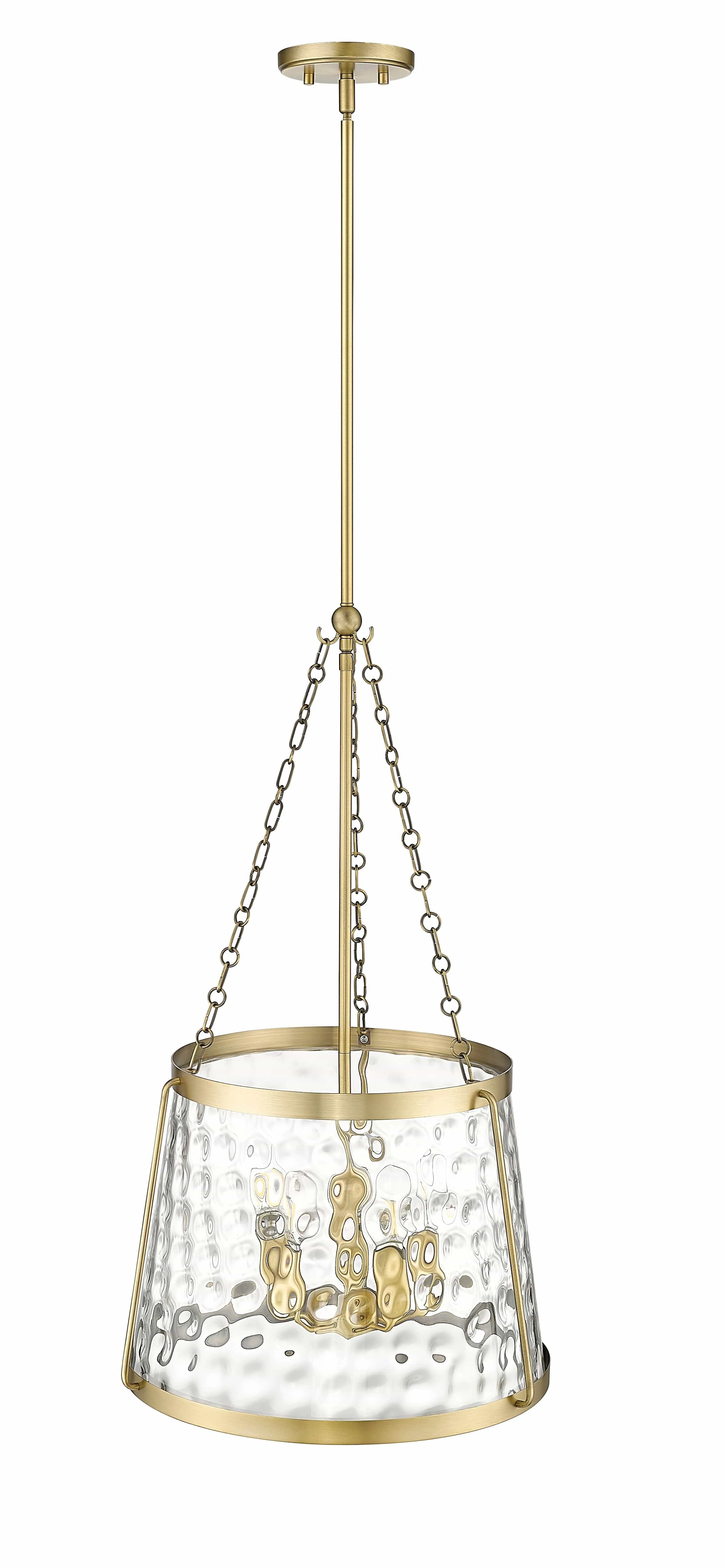 Adabella Pendant - Vintage Brass - Clear Hammered Glass - 18.125in. Diameter - E12 Candelabra Base