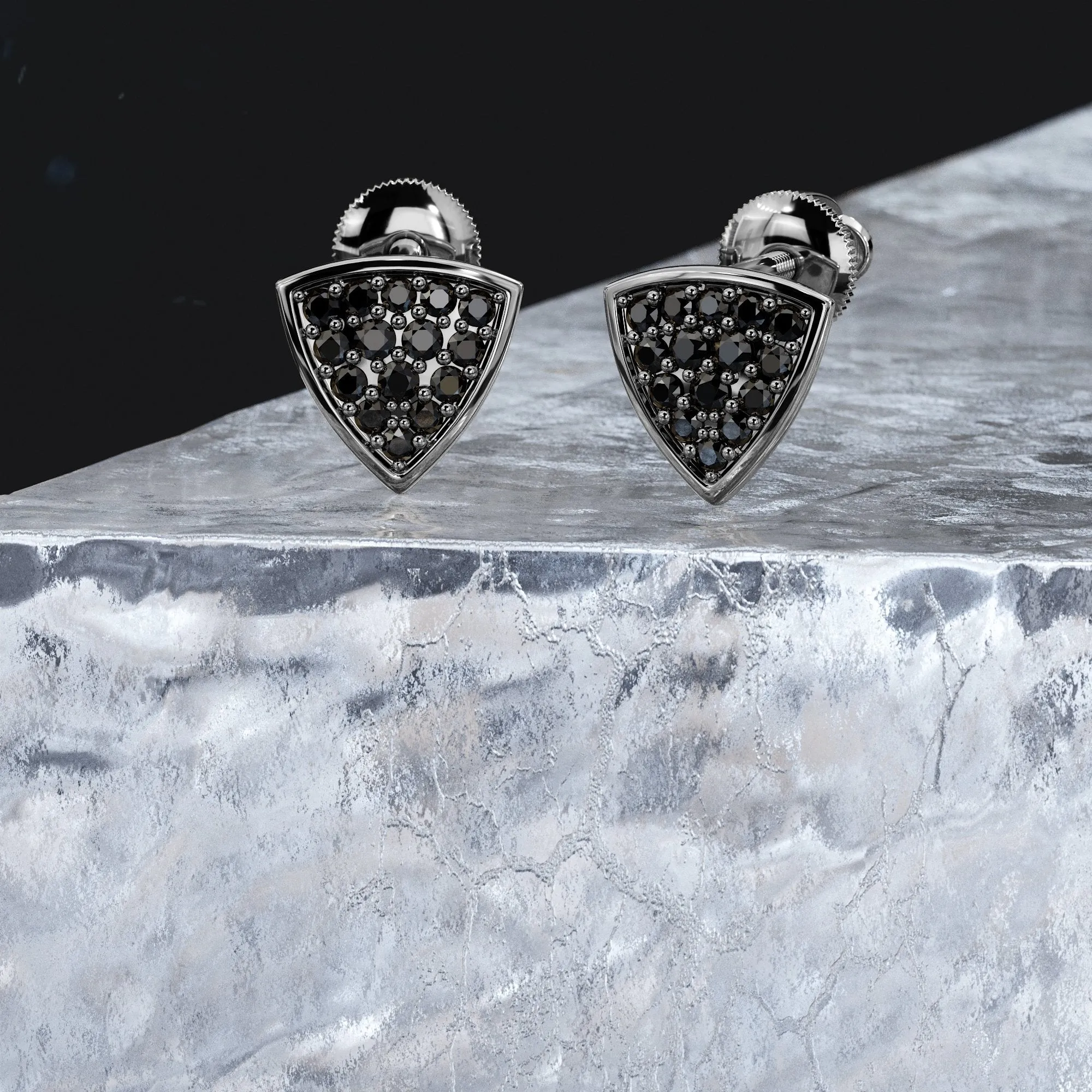 Angus Natural Black Diamonds White Gold Unique Earrings