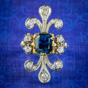 Antique French Edwardian Ring Australian Sapphire Diamond Circa 1915