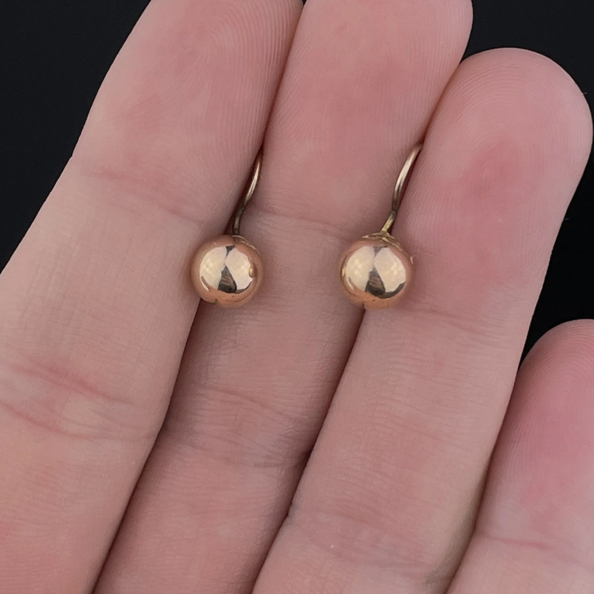 Antique Solid Gold Victorian Dormeuse Ball Earrings