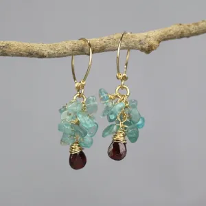 Apatite Garnet Cluster Hoop Earrings