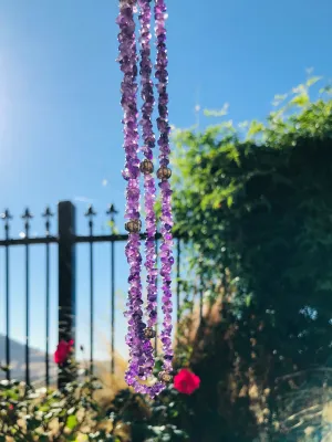 Artisan Handmade Purple Amethyst Gem Stone Silver Beaded Long Necklace