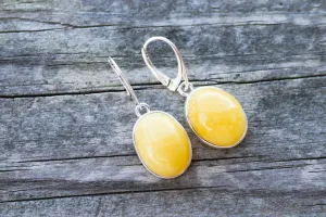 Baltic Amber Earrings Butterscotch Oval Jewelry 1.53" 6.6 gram  925 Silver