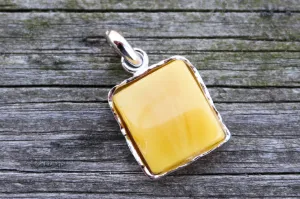 Baltic Amber Pendant Butterscotch Rectangle Natural Untreated Unisex Jewelry 1.5″ 7.8 gram 925 Silver