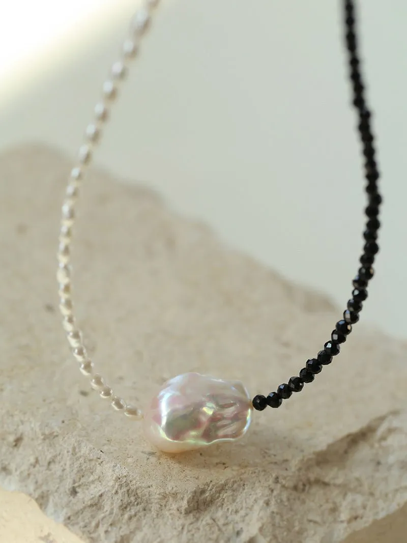 Baroque Pearl Stitching Black Spinel Freshwater Pearl Necklace