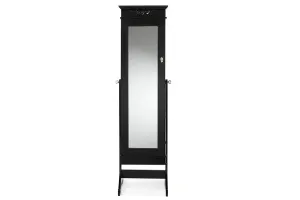 Bimini Black Finish Wood Crown Molding Top Free Standing Full Length Cheval Mirror Jewelry Armoire