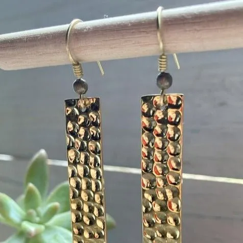 Brass Hammered Earrings Long