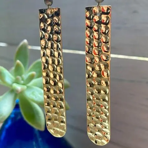 Brass Hammered Earrings Long