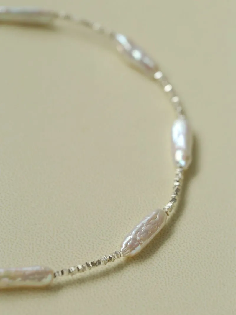 Broken Silver Toothpick Freshwater Pearl Necklaces