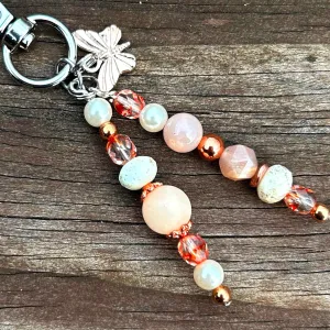 Butterfly Purse Charm - Stocking Stuffers - Handmade Gemstone Bag Charms - Unique Luggage Pendants -  Beaded Keychain Charm - Beaded Clips