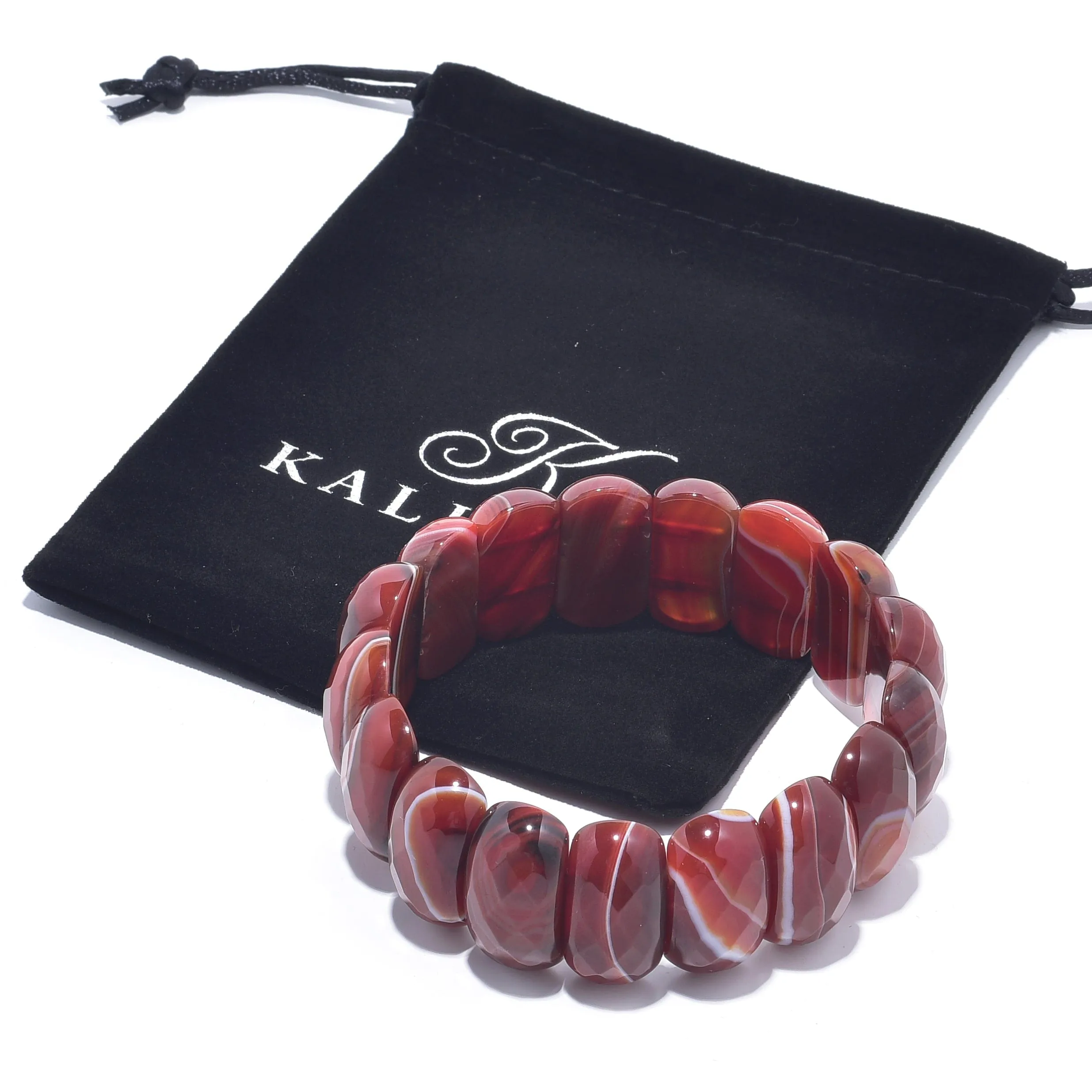 Carnelian Rectangular & Faceted Natural Gemstone Elastic Bracelet