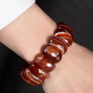 Carnelian Rectangular & Faceted Natural Gemstone Elastic Bracelet