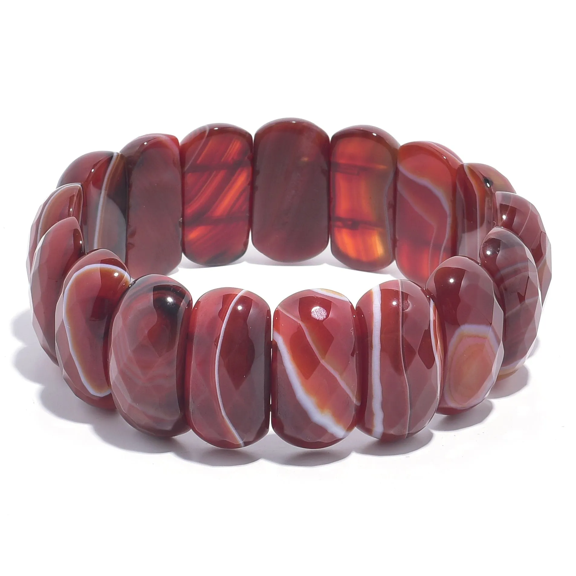 Carnelian Rectangular & Faceted Natural Gemstone Elastic Bracelet