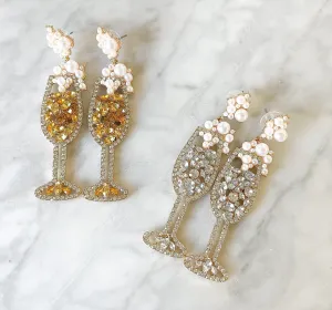 Champagne Earrings | Beaded Champagne Glass Earrings, Fun Party Accessories & Unique Gifts for Alcohol Lovers