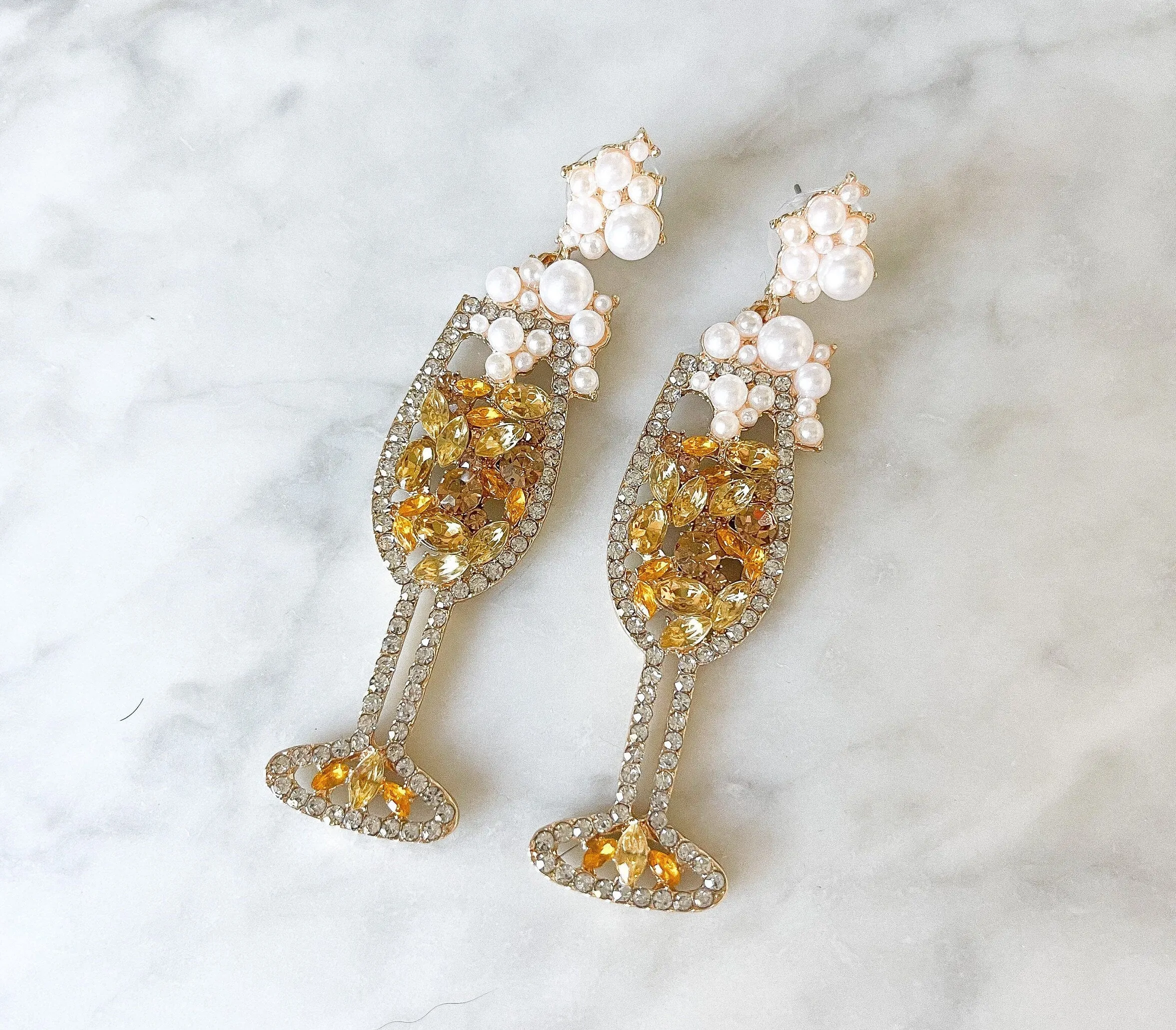 Champagne Earrings | Beaded Champagne Glass Earrings, Fun Party Accessories & Unique Gifts for Alcohol Lovers