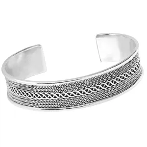 Chunky Celtic Silver Bangle for Men | Solid Heavy Braided Bangle Adjustable Size