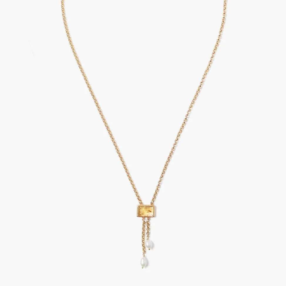 Citrine Tab Pearl Drop Necklace