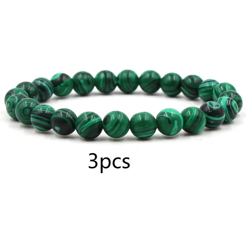 Classic Black Matte Green Malachite Bracelets Suitable Women Men Elastic Strand Jewelry