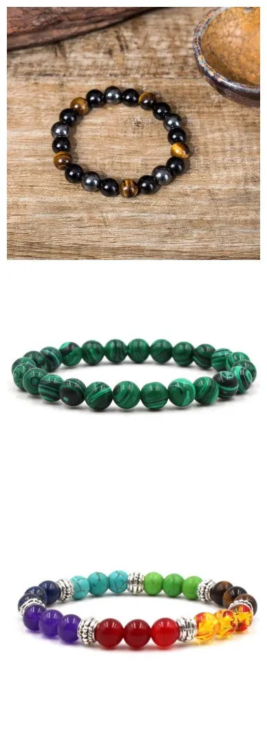 Classic Black Matte Green Malachite Bracelets Suitable Women Men Elastic Strand Jewelry