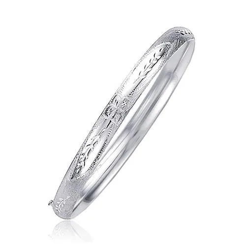 Classic Floral Carved Bangle in 14k White Gold (5.0mm), size 7''