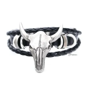 Classic Multilayer Buffalo Skull Adjustable Leather Bracelet