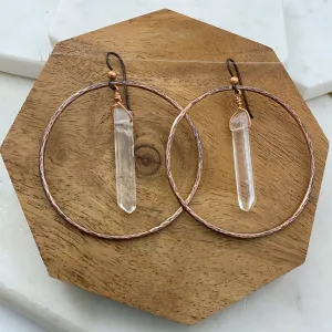 Copper and quartz hoop earrings