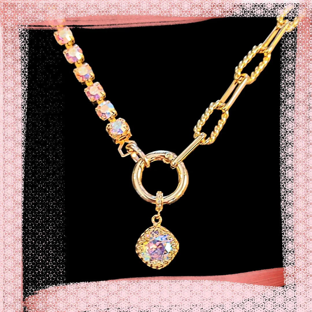 Crystal & Gold Snap Ring Necklace - 24 inch