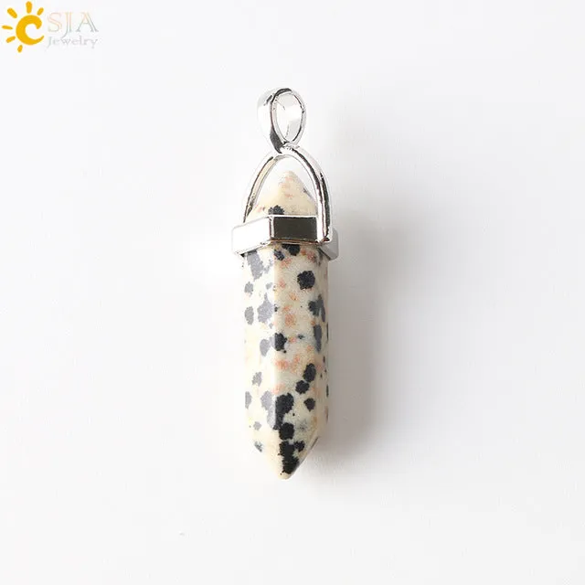 CSJA Bullet Shape Natural Stone Pendant Real Purple Crystal Men Women Chakra Gem Stones Quartz Pendants Summer Jewelry Gift E001