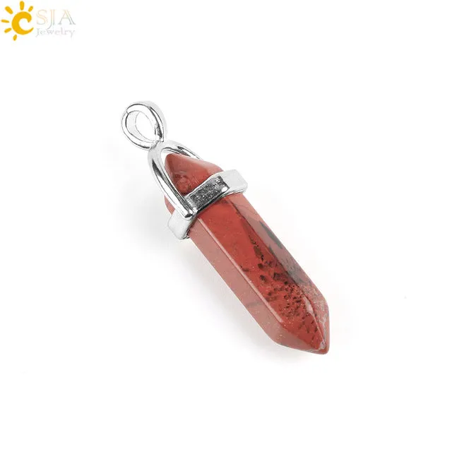 CSJA Bullet Shape Natural Stone Pendant Real Purple Crystal Men Women Chakra Gem Stones Quartz Pendants Summer Jewelry Gift E001