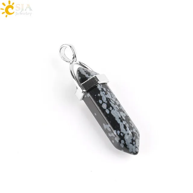 CSJA Bullet Shape Natural Stone Pendant Real Purple Crystal Men Women Chakra Gem Stones Quartz Pendants Summer Jewelry Gift E001