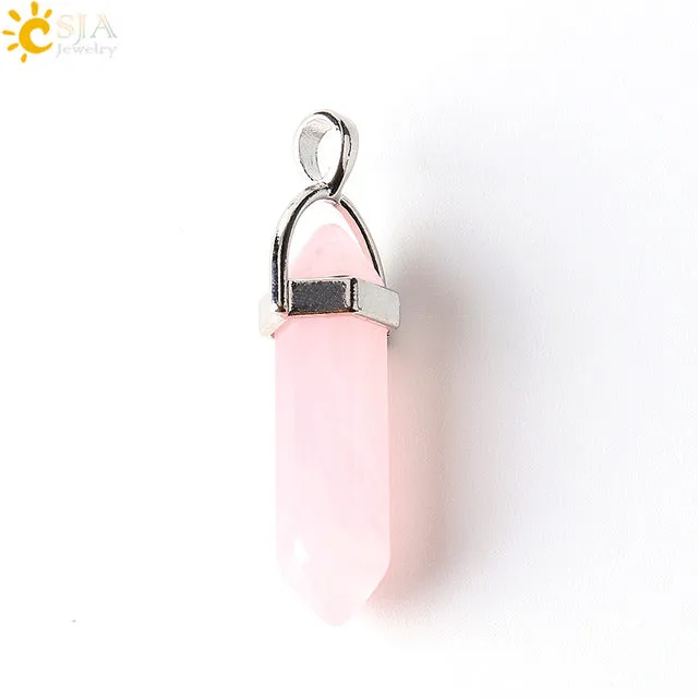 CSJA Bullet Shape Natural Stone Pendant Real Purple Crystal Men Women Chakra Gem Stones Quartz Pendants Summer Jewelry Gift E001