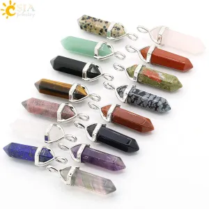 CSJA Bullet Shape Natural Stone Pendant Real Purple Crystal Men Women Chakra Gem Stones Quartz Pendants Summer Jewelry Gift E001