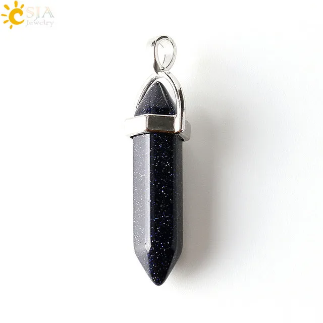 CSJA Bullet Shape Natural Stone Pendant Real Purple Crystal Men Women Chakra Gem Stones Quartz Pendants Summer Jewelry Gift E001